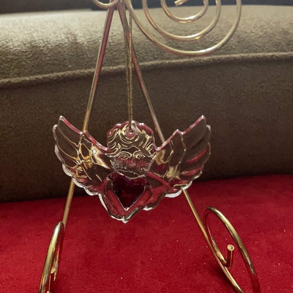 Galway Irish Crystal Angel w/ Red Heart Ornament!
